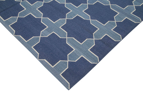 Geometric Duri Blue Geometric Cotton Wool Handmade Area Rug 8'2'' x 9'10''