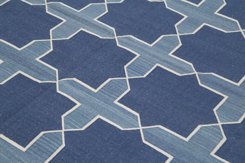 Geometric Duri Blue Geometric Cotton Wool Handmade Area Rug 8'2'' x 9'10''