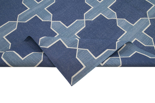 Geometric Duri Blue Geometric Cotton Wool Handmade Area Rug 8'2'' x 9'10''