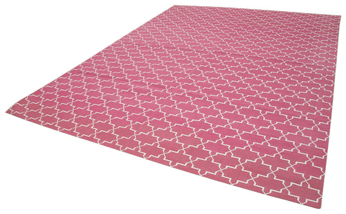 Geometric Duri Pink Geometric Cotton Wool Handmade Area Rug 9'1'' x 11'11''