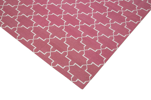 Geometric Duri Pink Geometric Cotton Wool Handmade Area Rug 9'1'' x 11'11''