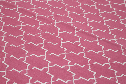 Geometric Duri Pink Geometric Cotton Wool Handmade Area Rug 9'1'' x 11'11''