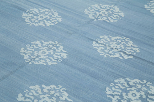 Handmade Area Rug – Traditional Hand Knotted Blue Geometric Cotton Wool Carpet