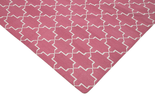 Geometric Duri Pink Geometric Cotton Wool Handmade Area Rug 9'0'' x 11'10''