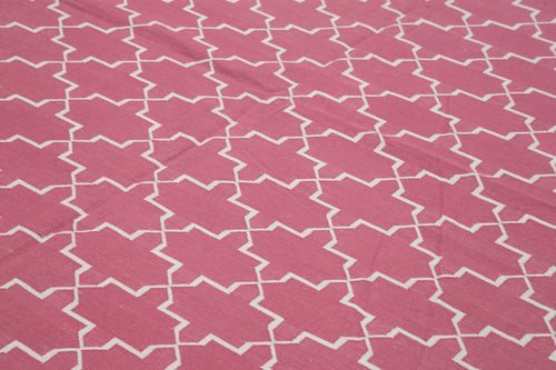 Geometric Duri Pink Geometric Cotton Wool Handmade Area Rug 9'0'' x 11'10''