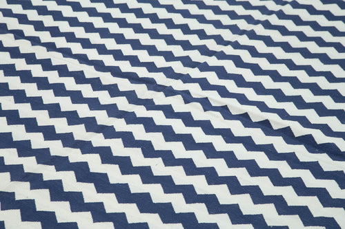 Geometric Duri Blue Geometric Cotton Wool Handmade Area Rug 8'11'' x 11'10''