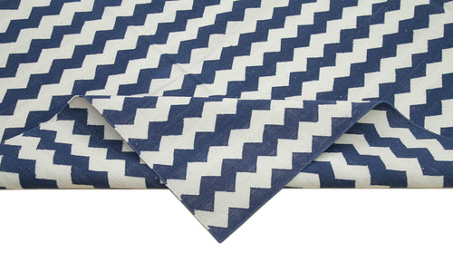 Geometric Duri Blue Geometric Cotton Wool Handmade Area Rug 8'11'' x 11'10''
