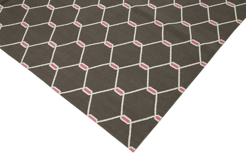 Geometric Duri Brown Geometric Cotton Wool Handmade Area Rug 9'1'' x 11'9''
