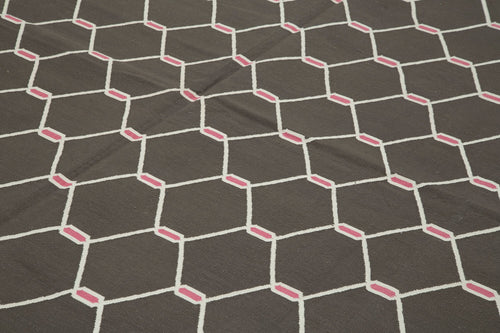 Geometric Duri Brown Geometric Cotton Wool Handmade Area Rug 9'1'' x 11'9''