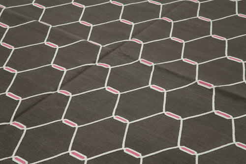 Geometric Duri Brown Geometric Cotton Wool Handmade Area Rug 9'1'' x 11'7''