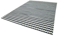 Geometric Duri Black Geometric Cotton Wool Handmade Area Rug 8'10'' x 11'10''