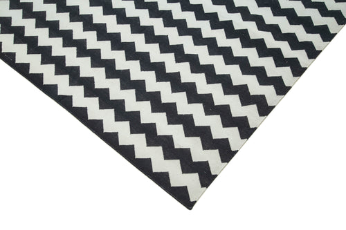 Geometric Duri Black Geometric Cotton Wool Handmade Area Rug 8'10'' x 11'10''