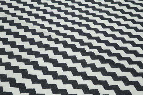 Geometric Duri Black Geometric Cotton Wool Handmade Area Rug 8'10'' x 11'10''