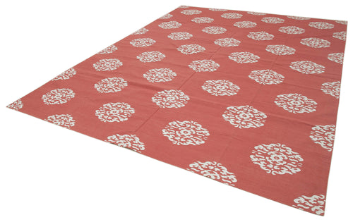 Geometric Duri Red Geometric Cotton Wool Handmade Area Rug 8'10'' x 11'10''