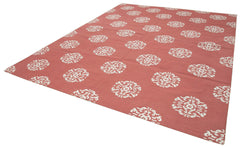 Handmade Area Rug - Red Geometric Cotton Wool Carpet 9'1'' x 11'7'' | Durable Hand Knotted Rug