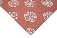 Handmade Area Rug - Red Geometric Cotton Wool Carpet 9'1'' x 11'7'' | Durable Hand Knotted Rug