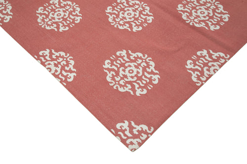 Handmade Area Rug - Red Geometric Cotton Wool Carpet 9'1'' x 11'7'' | Durable Hand Knotted Rug