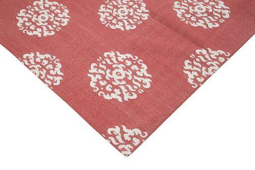 Geometric Duri Red Geometric Cotton Wool Handmade Area Rug 9'1'' x 11'10''