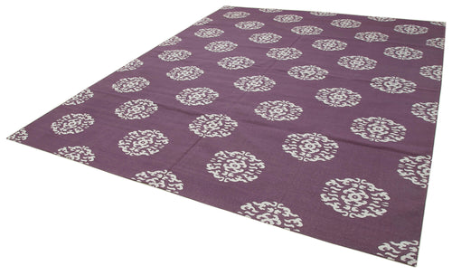 Geometric Duri Purple Geometric Cotton Wool Handmade Area Rug 9'3'' x 11'7''