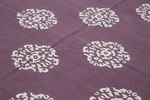 Geometric Duri Purple Geometric Cotton Wool Handmade Area Rug 9'1'' x 11'10''