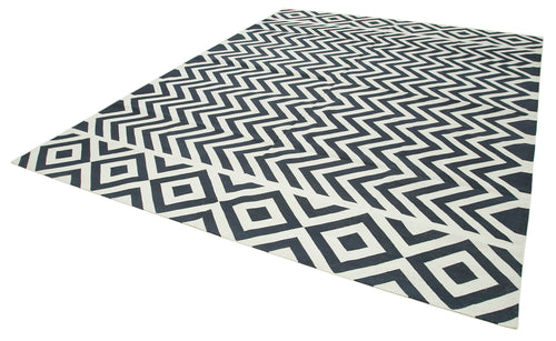 Geometric Duri Black Geometric Cotton Wool Handmade Area Rug 9'1'' x 11'11''