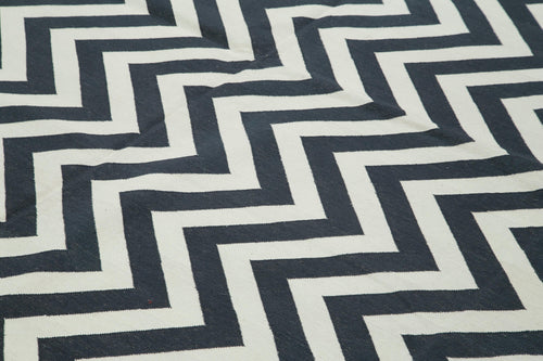 Geometric Duri Black Geometric Cotton Wool Handmade Area Rug 9'1'' x 11'11''