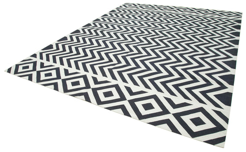Geometric Duri Black Geometric Cotton Wool Handmade Area Rug 9'5'' x 12'0''