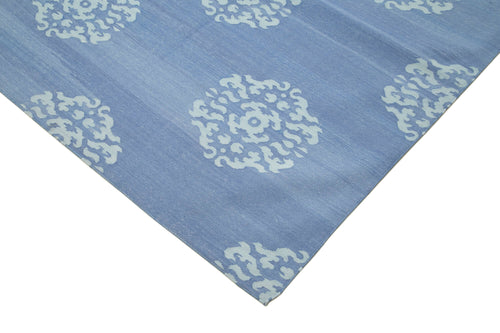 Geometric Duri Blue Geometric Cotton Wool Handmade Area Rug 8'11'' x 11'9''
