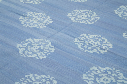 Geometric Duri Blue Geometric Cotton Wool Handmade Area Rug 8'11'' x 11'9''