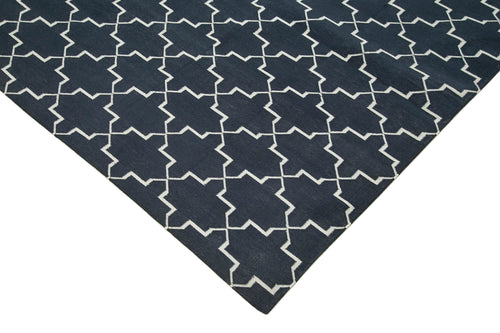 Geometric Duri Black Geometric Cotton Wool Handmade Area Rug 9'1'' x 11'10''