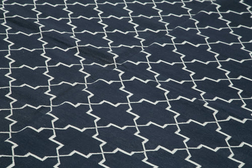 Geometric Duri Black Geometric Cotton Wool Handmade Area Rug 9'1'' x 11'10''