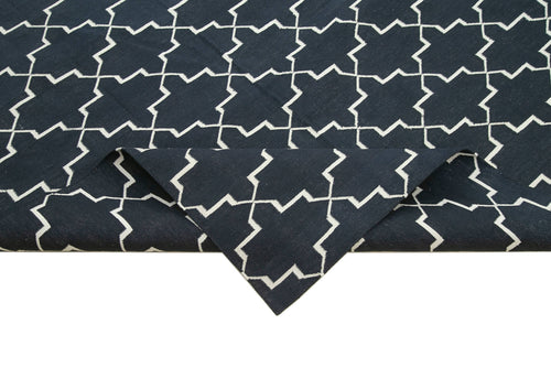 Geometric Duri Black Geometric Cotton Wool Handmade Area Rug 9'1'' x 11'10''