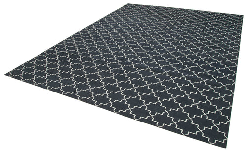 Geometric Duri Black Geometric Cotton Wool Handmade Area Rug 9'2'' x 12'0''