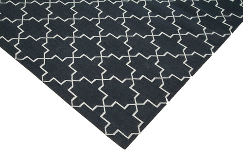 Geometric Duri Black Geometric Cotton Wool Handmade Area Rug 9'2'' x 12'0''