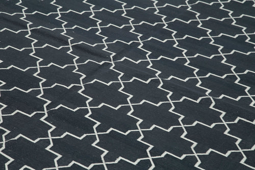 Geometric Duri Black Geometric Cotton Wool Handmade Area Rug 9'2'' x 12'0''