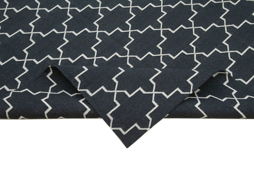 Geometric Duri Black Geometric Cotton Wool Handmade Area Rug 9'2'' x 12'0''