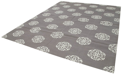 Geometric Duri Grey Geometric Cotton Wool Handmade Area Rug 9'1'' x 11'8''