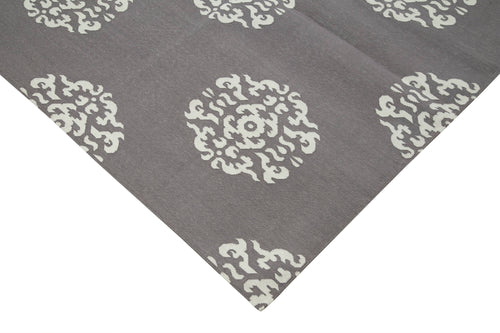 Geometric Duri Grey Geometric Cotton Wool Handmade Area Rug 9'1'' x 11'8''