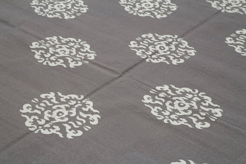 Geometric Duri Grey Geometric Cotton Wool Handmade Area Rug 9'1'' x 11'8''