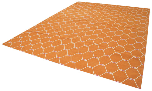 Geometric Duri Orange Geometric Cotton Wool Handmade Area Rug 8'11'' x 11'11''