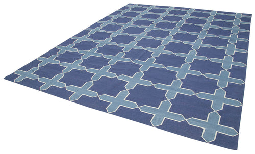 Geometric Duri Blue Geometric Cotton Wool Handmade Area Rug 9'2'' x 11'9''
