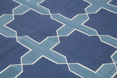 Geometric Duri Blue Geometric Cotton Wool Handmade Area Rug 9'2'' x 11'9''