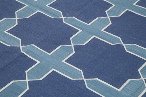Geometric Duri Blue Geometric Cotton Wool Handmade Area Rug 9'2'' x 11'9''