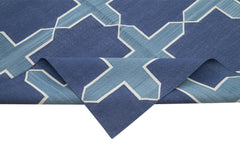 Geometric Duri Blue Geometric Cotton Wool Handmade Area Rug 9'2'' x 11'9''