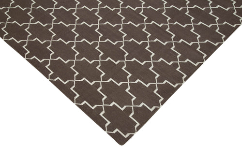 Geometric Duri Brown Geometric Cotton Wool Handmade Area Rug 9'4'' x 11'11''
