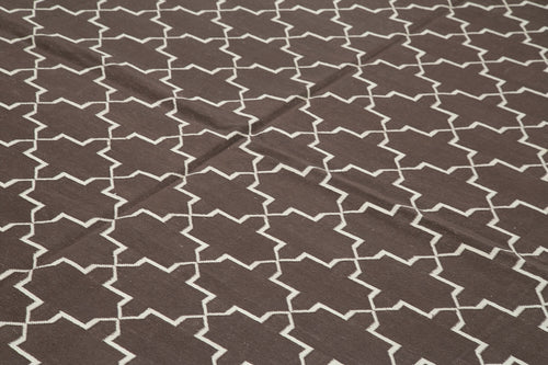 Geometric Duri Brown Geometric Cotton Wool Handmade Area Rug 9'4'' x 11'11''