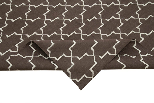 Geometric Duri Brown Geometric Cotton Wool Handmade Area Rug 9'4'' x 11'11''