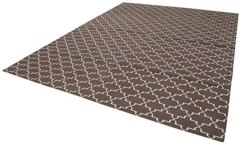 Geometric Duri Brown Geometric Cotton Wool Handmade Area Rug 9'3'' x 11'11''