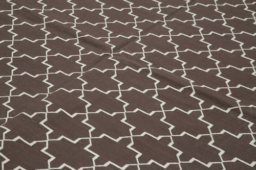 Geometric Duri Brown Geometric Cotton Wool Handmade Area Rug 9'3'' x 11'11''