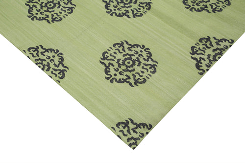 Geometric Duri Green Geometric Cotton Wool Handmade Area Rug 9'1'' x 11'10''